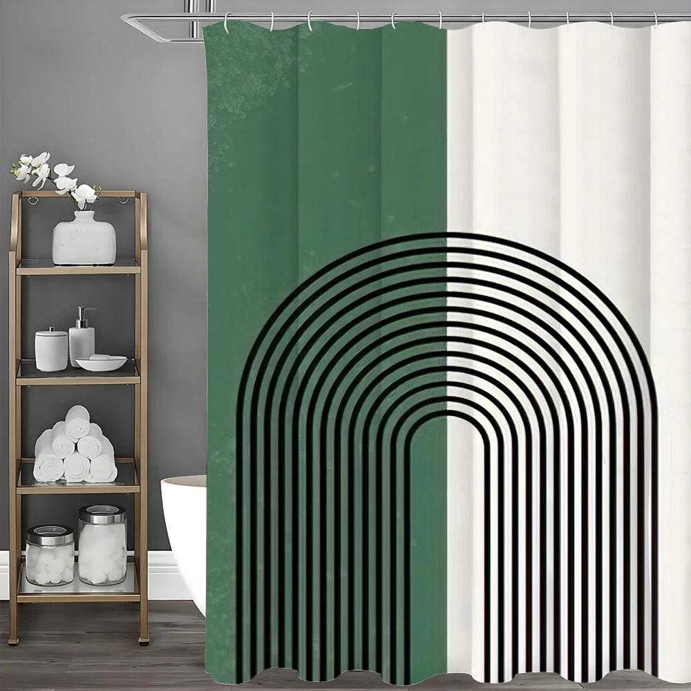 

Arches Green White Shower Curtain, Bathroom Decorative Shower Curtain, Waterproof Shower Curtain With Hooks W60H190(CM)-1 Pcs