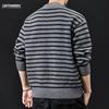 2025 Men's American-Style Striped Knit Sweater: Round Neck, Thick, Plus Size, Warm Autumn/Winter Layer