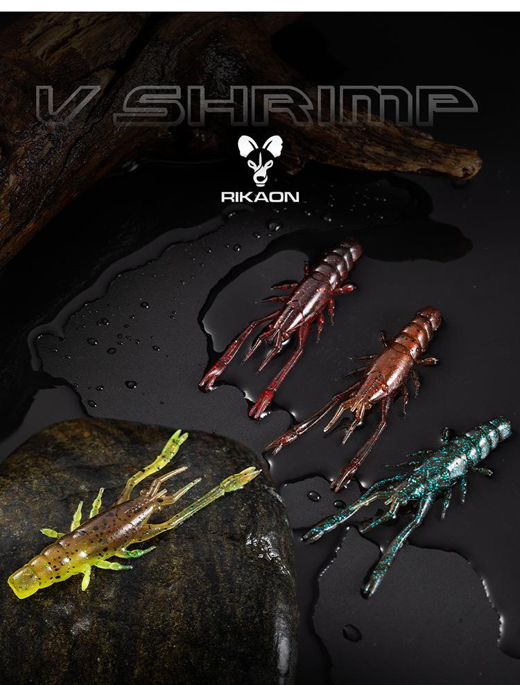 RIKAON Wild Dog V Garnelen-Weichköder - Garnelenform für Barsch, Drop Shot, Texas Rig und Jigkopf-Angeln.