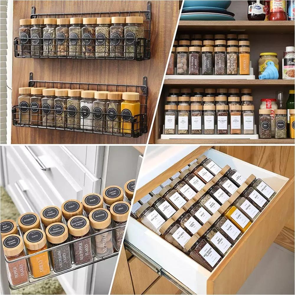 1/2 Stück 120ml Quadratische Luftdichte Glasbehälter mit Bambusdeckel Gewürzbehälter Salz-Pfefferstreuer Gewürzorganizer