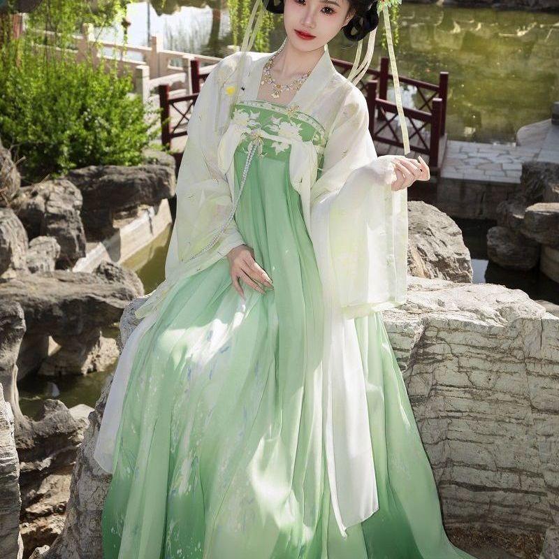Original Tang Style Hanfu Jiangyun - Red & Blue Qi Xiong Ru Qun, Daily & Performance Ancient Chinese Dress