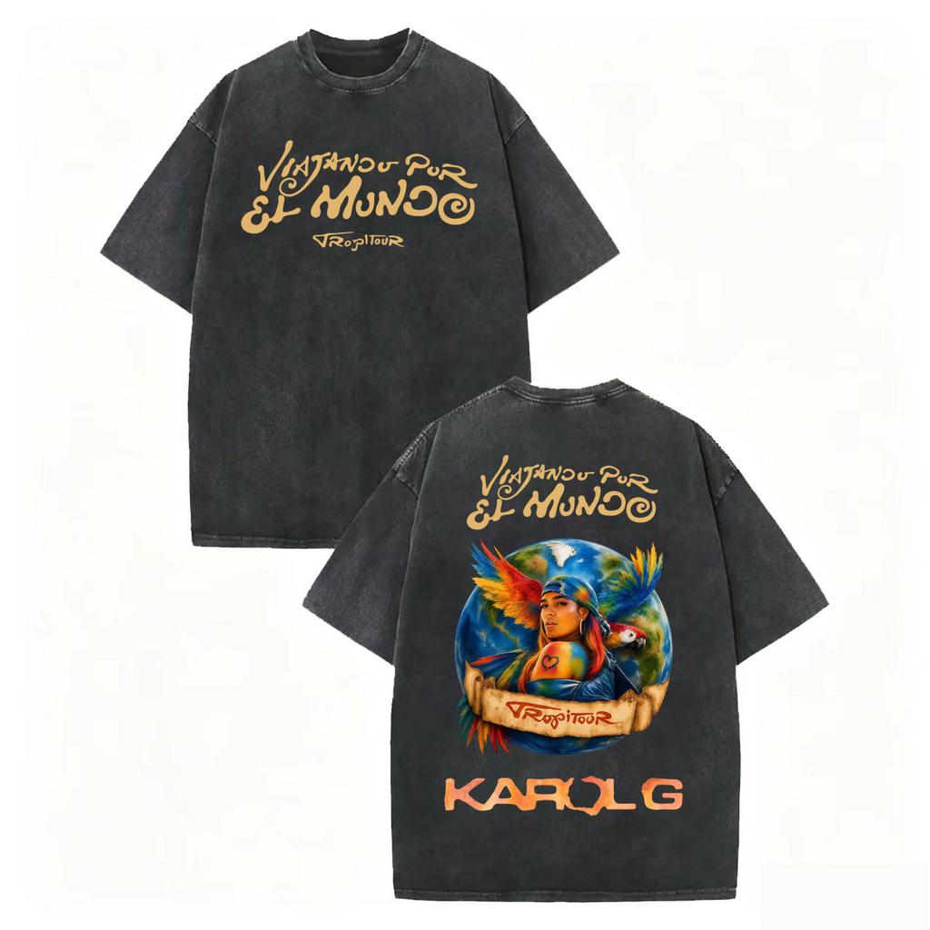 Vintage Washed Karol G Tropicoqueta Tour 2026 T-shirt Men Women Hip Hop Harajuku T-shirts Casual Fashion Short Sleeve T Shirts