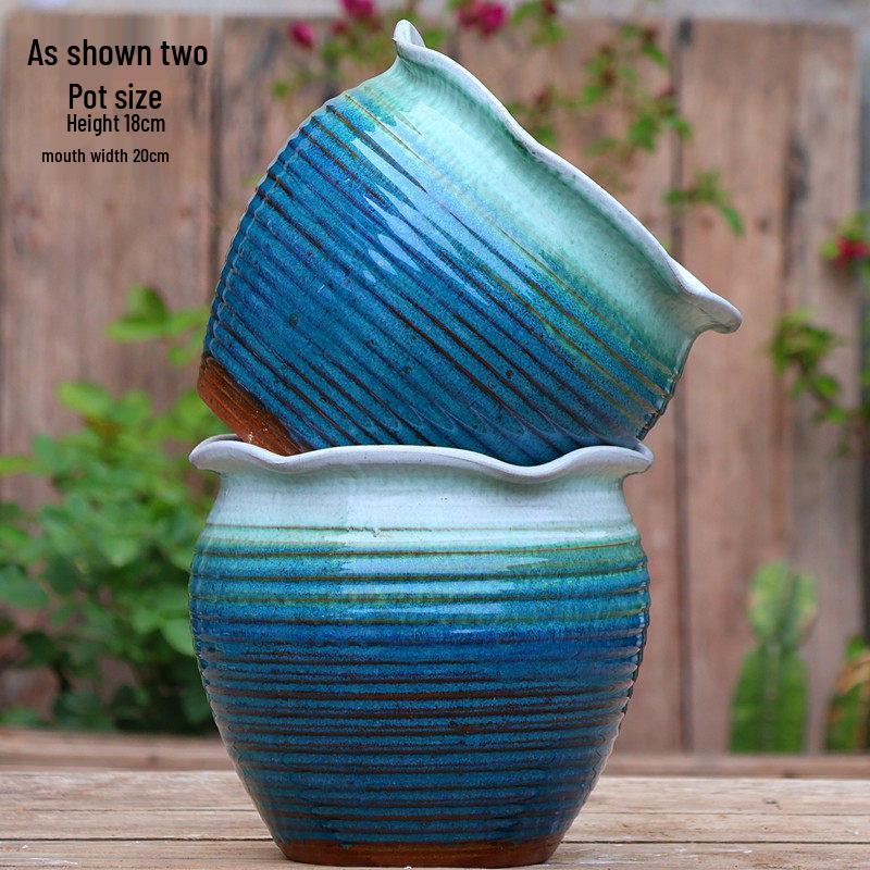 Handmade Vintage Coarse Pottery Large Succulent Planter, Breathable Purple Clay Flower Jar