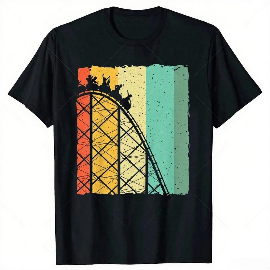 Cute Vintage Roller Coaster Amusement Park Graphic T-Shirts Men Clothing Streetwear Summer Women Short Sleeve Casual Tops Tees
