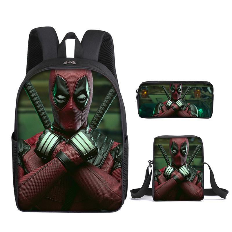 Deadpool 3pcs Student School Bag Backpack Lunch Bags Pencil Case Gifts Kids