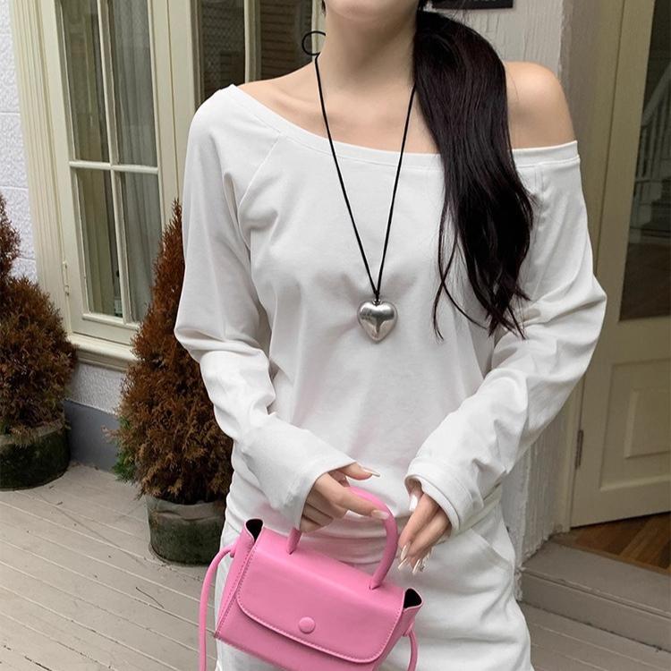 Oversize Off shoulder Long sleeve T shirt Women Solid color Casual Tops Lady Spring Autumn Basic Tees Korean style Youth Blouses