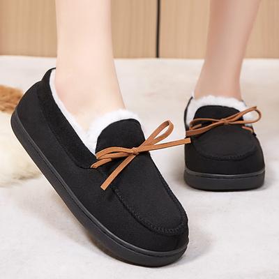 Women's Suede Slippers Moccasin Short Boots Anti-Slip Fur Fleece Lined House Loafers Shoes for Women Indoor Outdoor Winter Warm Snow Boots Slippers