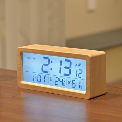 Digital Alarm Clock, Wooden Table Clock with Humidity and Temperature Detection, LCD Display, Easy To Carry, Suitable for Bedroom, Bedside Table,