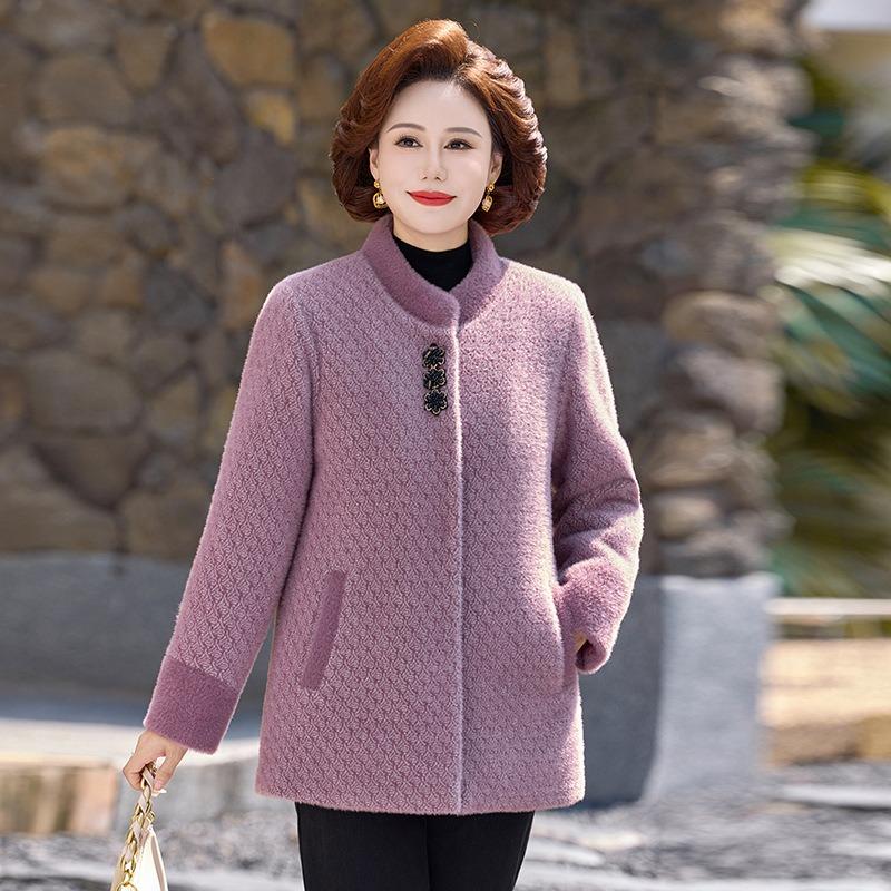 Mom velvet thickened mink new winter clothing medium and old fashion coat warm woolen noble top women