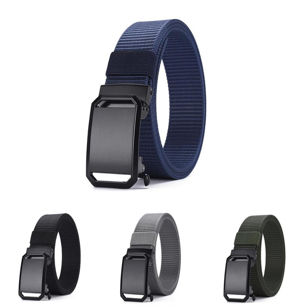 Mens Canvas Military Style Belt With Metal Auto Buckle And Foursided Geometric Element For Everyday Use