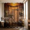 1Pc Imitation Retro Wooden Door Printing Waterproof Bathroom Partition Privacy Shower Curtain 12 Hooks, Multiple Sizes