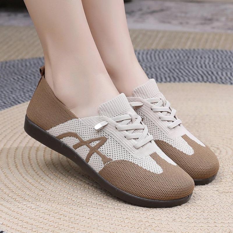 Women New Summer Mesh Shoes Casual Breathable Lace Up Shoe Versatile Retro Flats Lightweight Non Slip Mother Shoes Zapatos Mujer