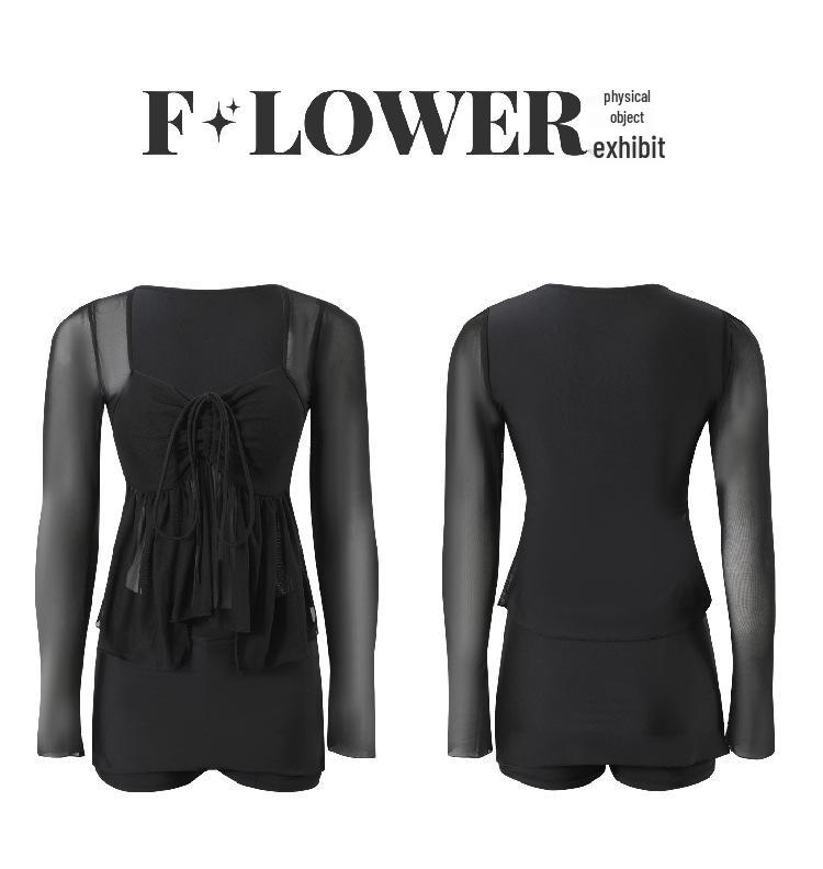 Korean Style 2026 Women's Flattering Slim Long Sleeve Swimsuit with Skirt and Sun Protection