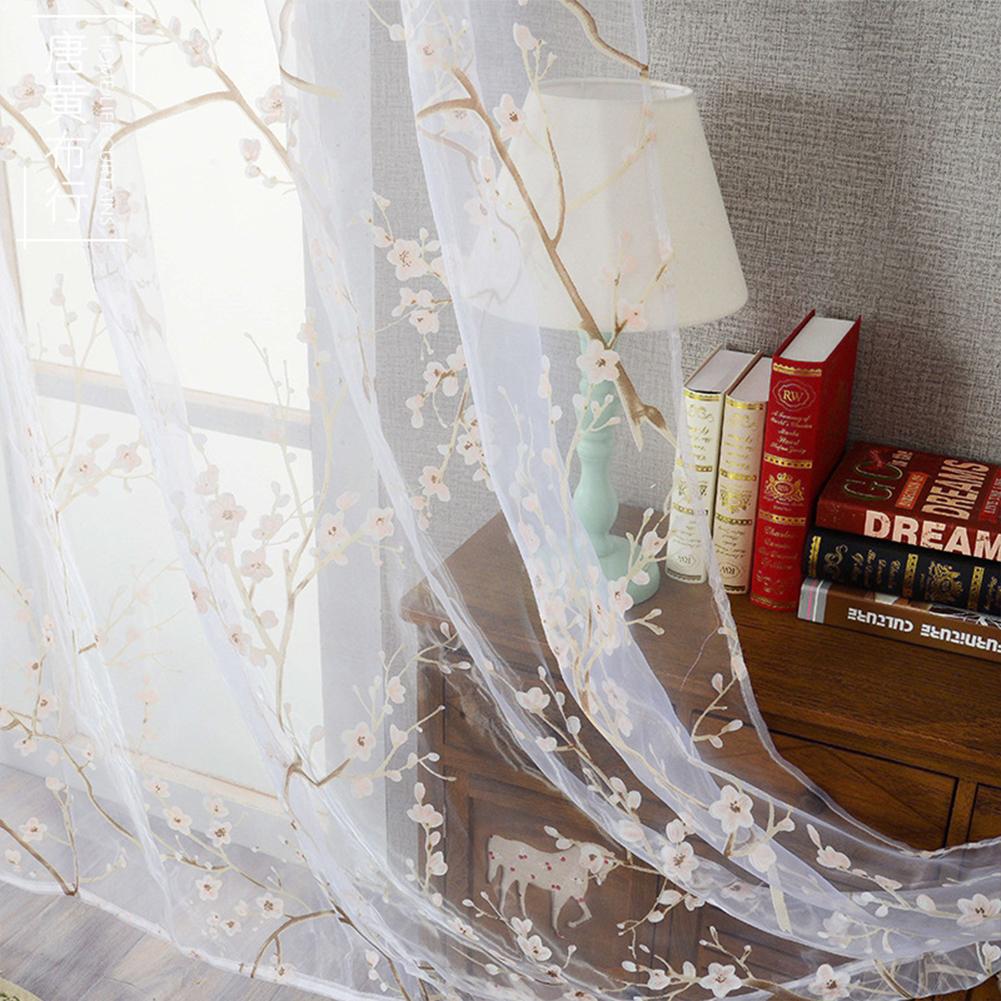 Polyester Jacquard Floral Print Transparent Curtain Window Screen Household Decoration
