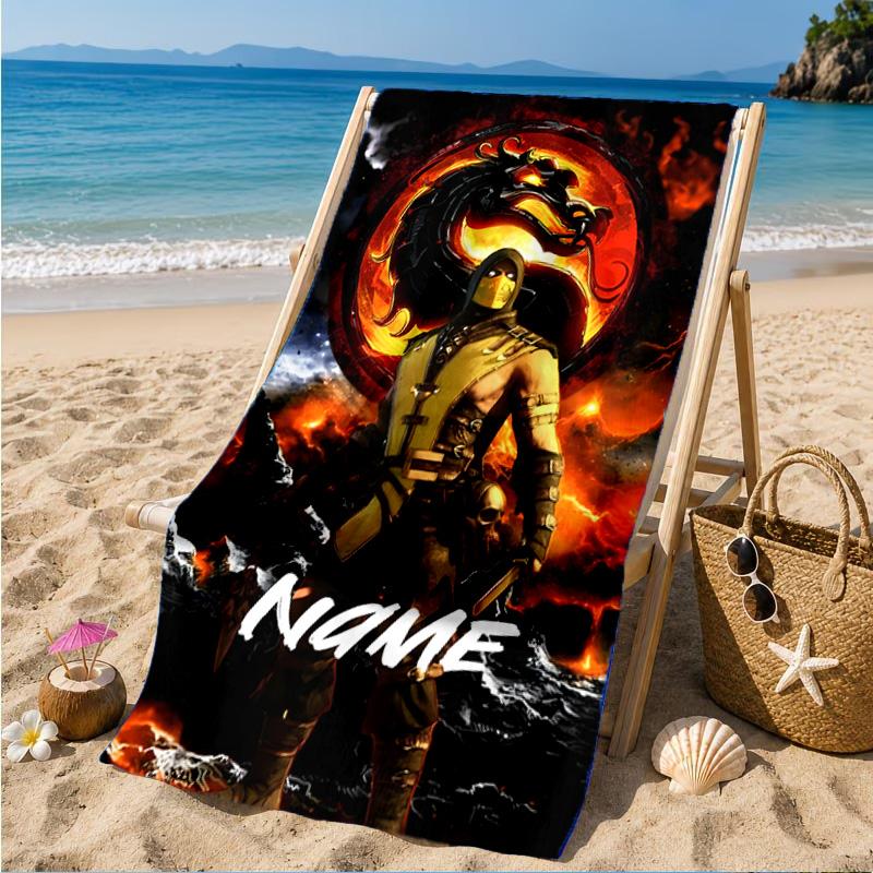 Custom Name Dragon's Fiery Kombat Beach Towel Microfiber Beach Towel, Lightweight and Quick-Dry, for Summer Travel, Swimming Pool Gift