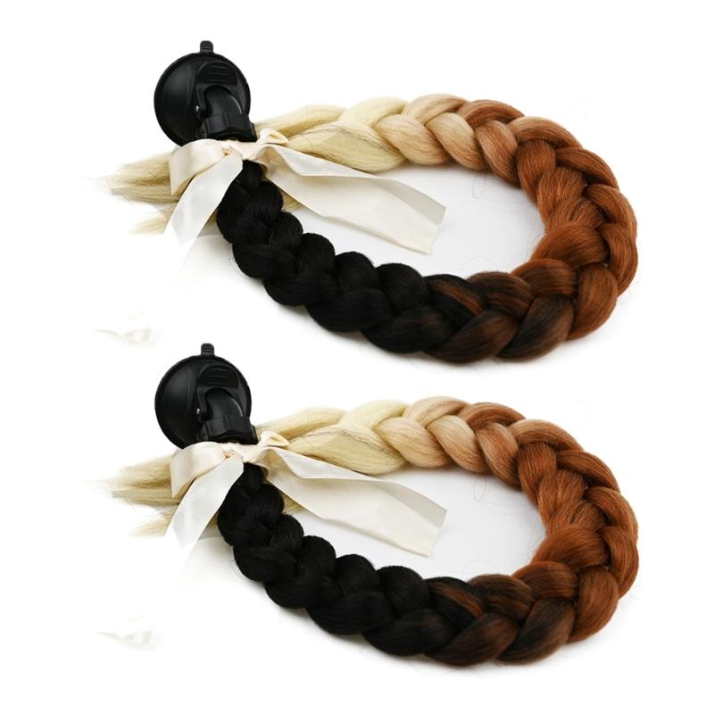 2pcs Motorcycle Helmets Ponytail with Bowknot Detachable Suction Cup Helmets Pigtail Universal Helmets Braid Multi Color