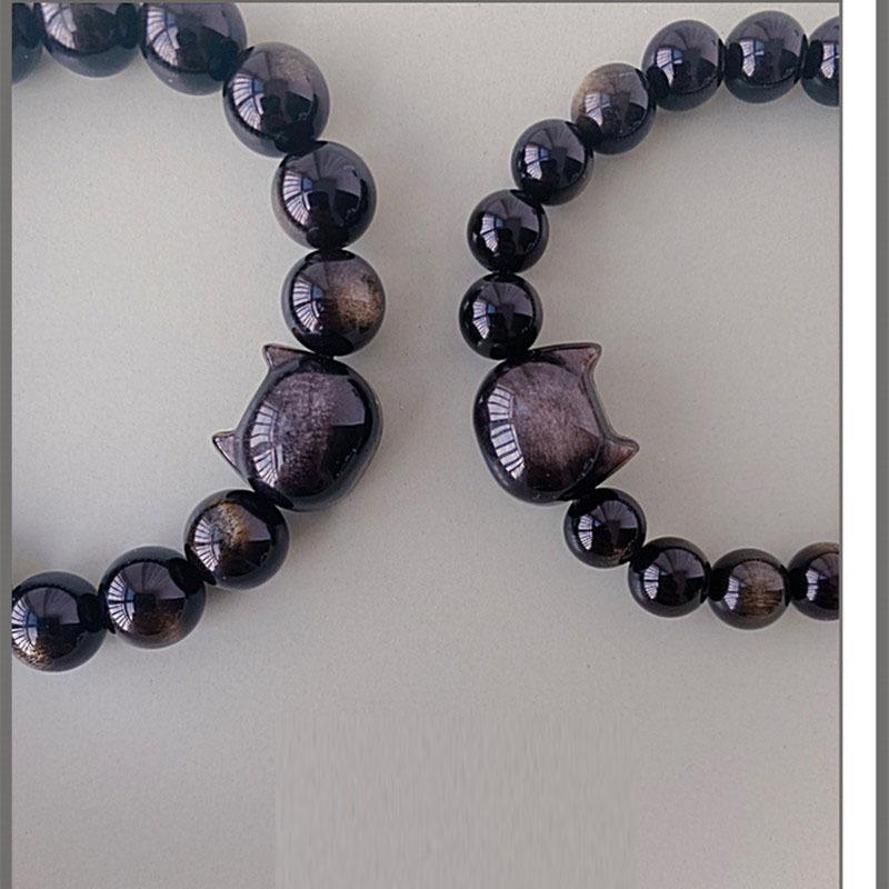 Hide·De natuurlijke zilveren obsidiaan kattenhoofd obsidiaan armband van mijn vriendin is een lief en cool accessoire voor een vrouwelijke beste vriendin