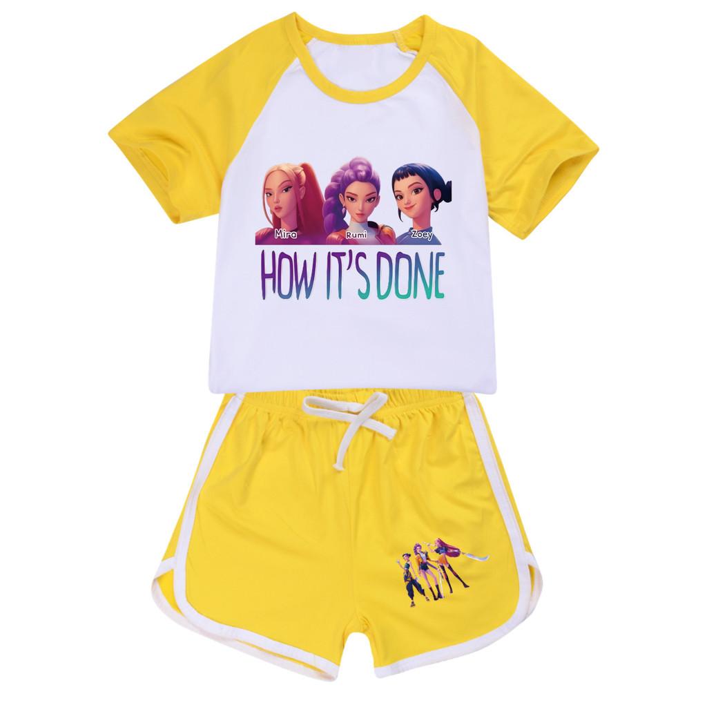 4907 Kids Girls POP Rumi Zoey Mira Print T-shirt Shorts Sport Tracksuit Clothes Set