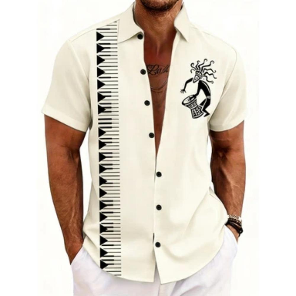 Men's fashion 3D printed shirt casual party evening daily festival four-season lapel short-sleeved outer wear outdoor personalized top shirt