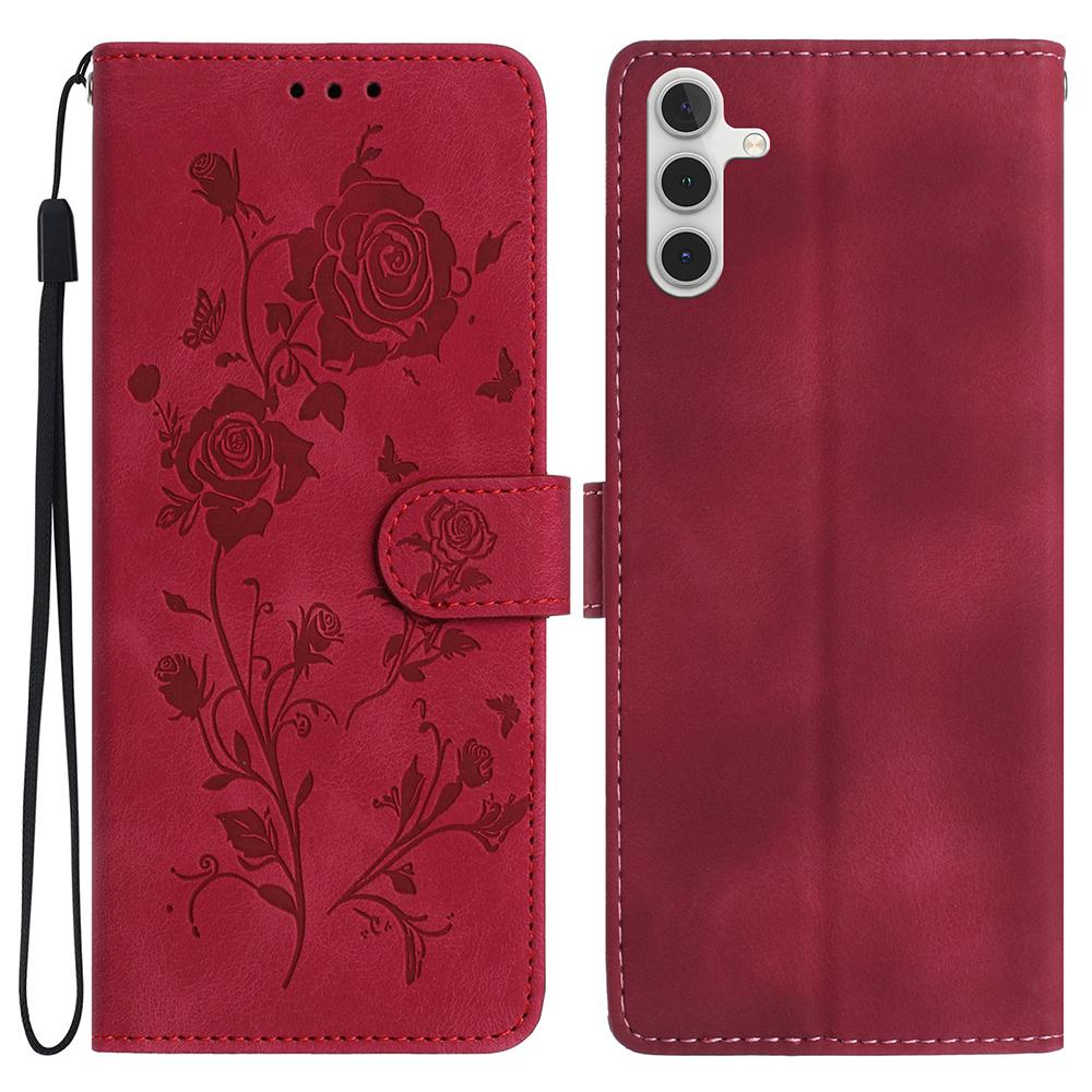

For Samsung Galaxy A55 5G Wallet Case Rose Pattern Imprinted Leather Flip Stand Phone Cover C