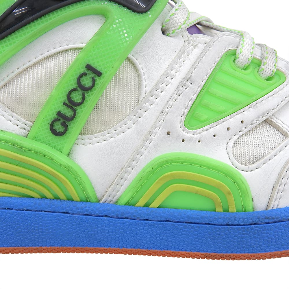 Gucci BASKET Women's High-Top Sneakers, White and Multicolor, 9.1" (661310) Shoes 36 White / multicolorUsed