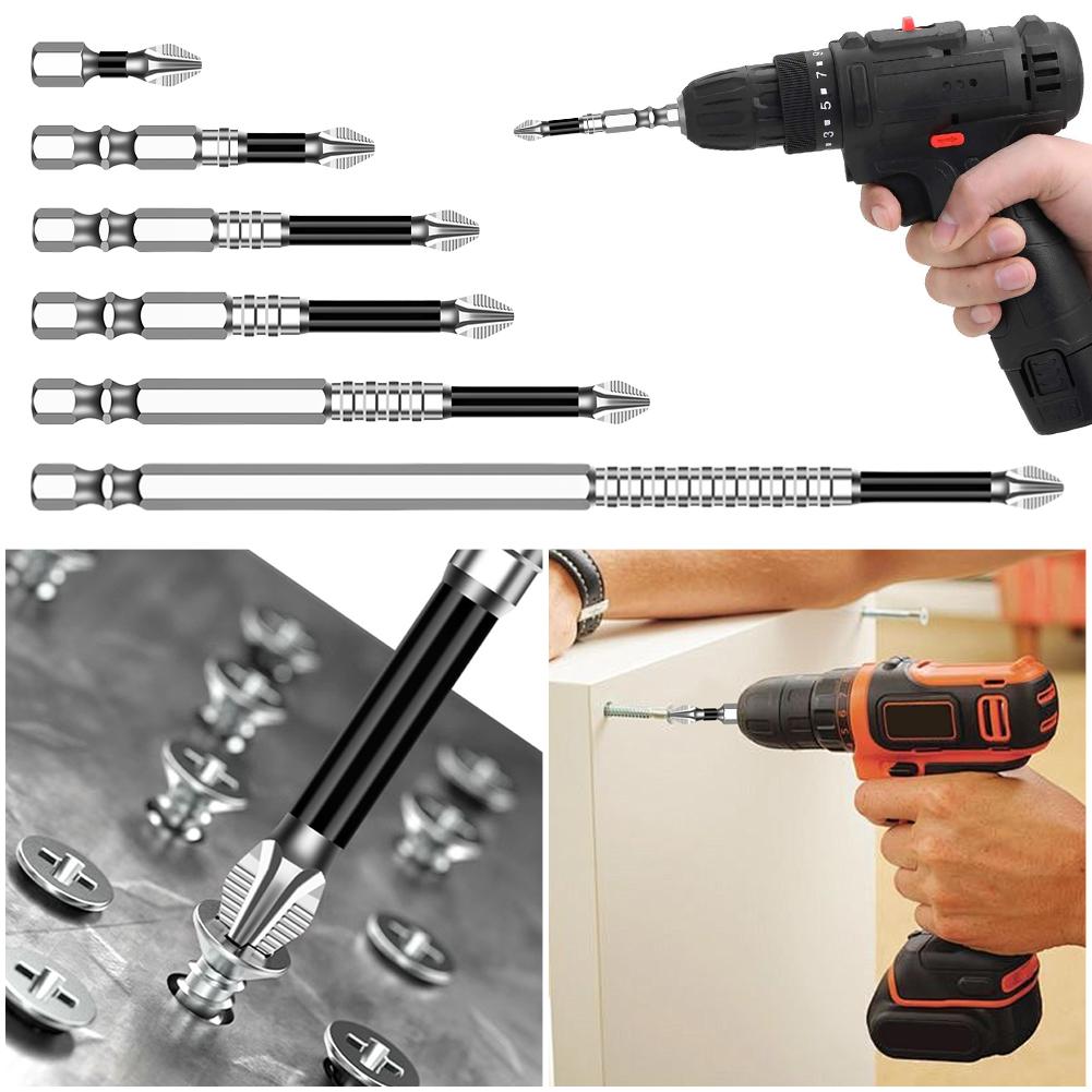 6pcs/set Anti-slip Impact Strong Magnetic Head Screwdriver Head Drill High Hardness Cross Head High Torque Head Drill Bit