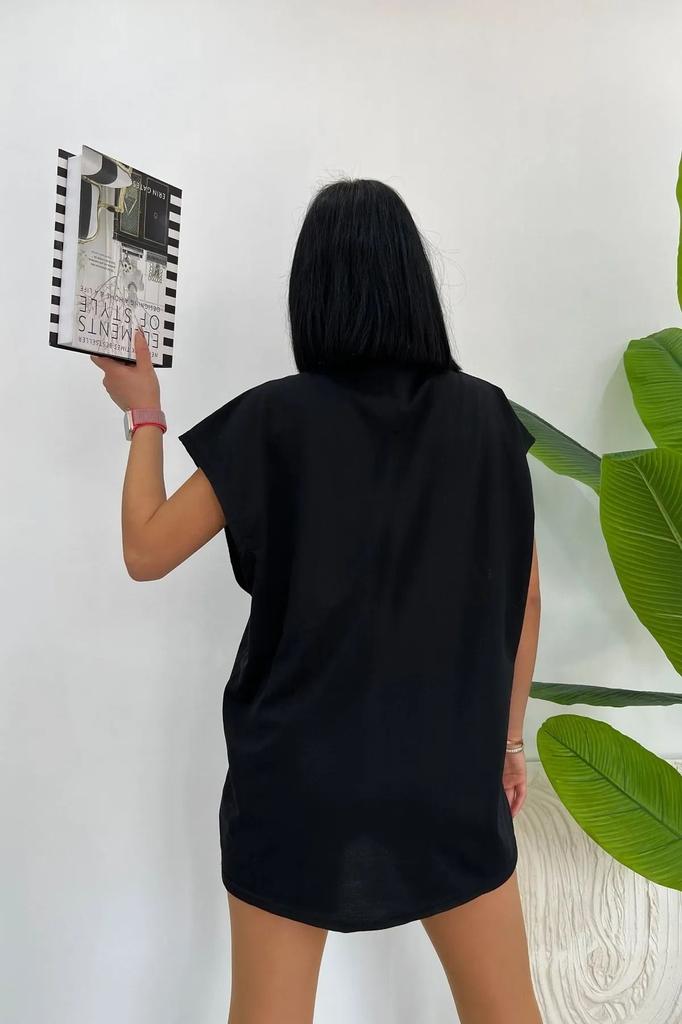 Women's Style Big Size T-Shirt 0 Sleeve Black T-Shirt