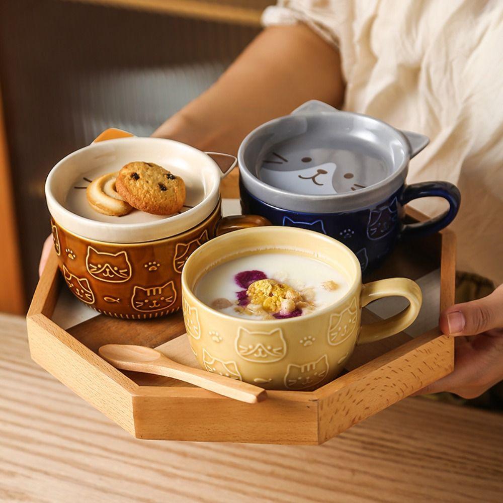 Cat Alpaca Ceramic with Lid Creative Novelty Tumbler Cup Coffee Mug Tea Cup Drinkware