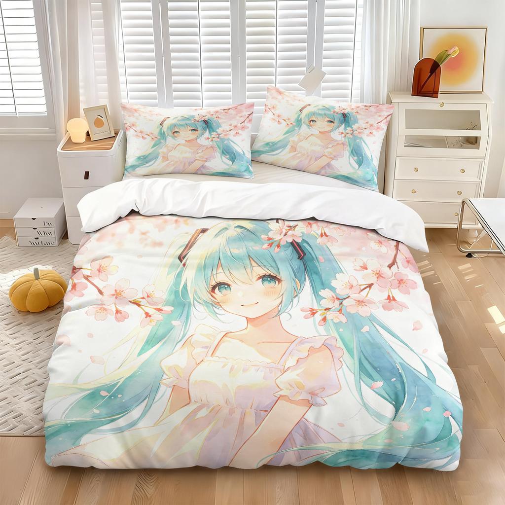 Hatsune Miku Cyberpunk Neon City Duvet Cover Set Anime Bedding With Pillowcases Gaming Room Teen Bedroom Decor Gift For Fans