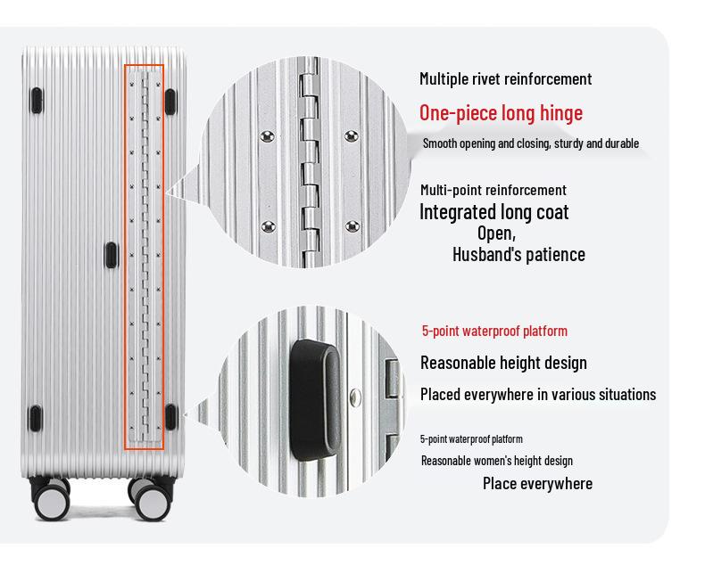Super Thick Aluminum-Alloy Suitcase, 20-Inch Side-Opening, 24-Inch Front-Opening, 26-Inch Trolley Case for Men and Women