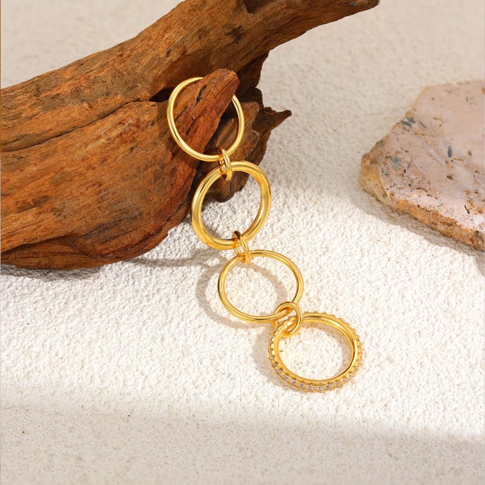 Gold Color Multi Layer Connecting Ring for Women Shiny Cubic Zirconia Chain Stainless Steel Link Ring Stackable Wedding Jewelry