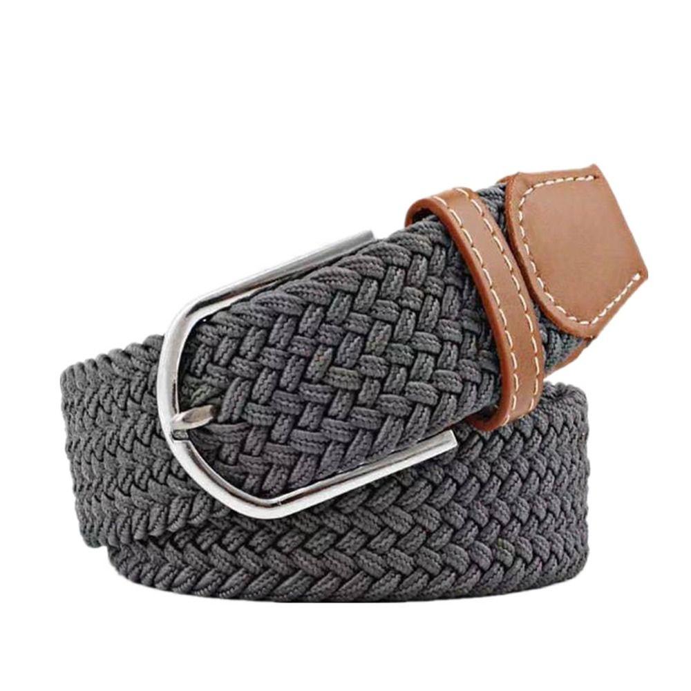PU Leather Buckle Canvas Belts Elasticated Fabric Waistband Fashion Braided Stretch Belt
