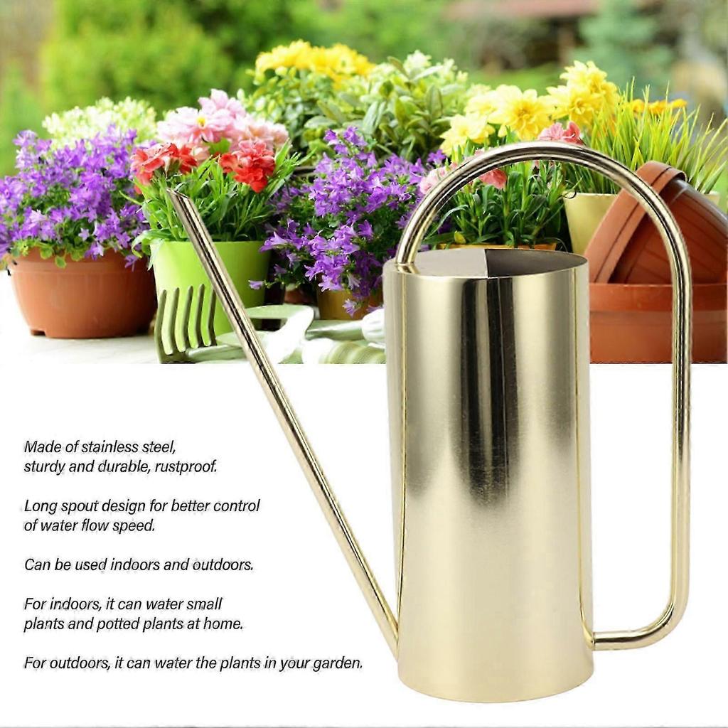 Gold 1500ml Stainless Steel Watering Can with Long Spout