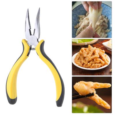 Gefederte Zange mit gebogener Spitze zum Entbeinen von Hühnerknochen, multifunktionales handgefertigtes Handwerkzeug mit rutschfestem Griff, Küchengerät