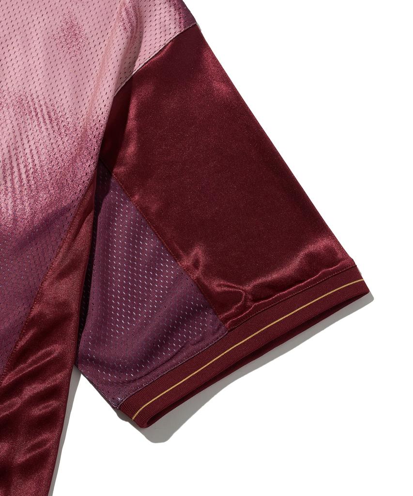 Physical Department Mushroom Mesh Satin Mix Short Sleeve T-Shirt_Burgundy