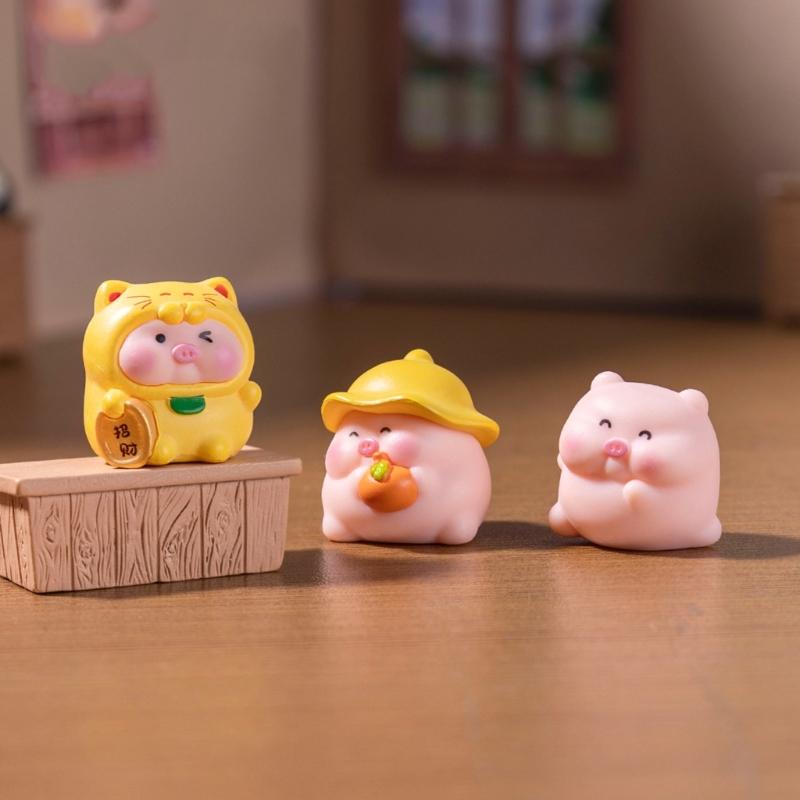 Tiny Lucky Pig Figurine PVC Cute Decoration For Desk Shelf Car Interior Miniature Garden Design Animal Figures Display