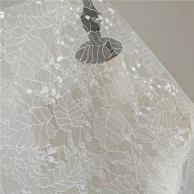 1yard Hard French Lace Wedding Dress Fabric Fabric Super Fairy and Beautiful Leaf Applique Headwear