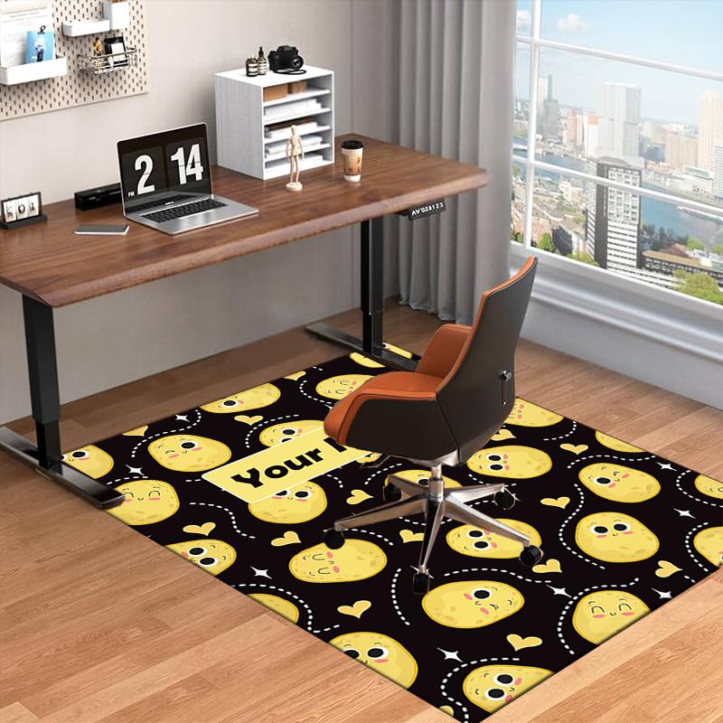 1PC Custom Name Yellow Faces Theme Floor Mat Ideal for Living Room, Game Rooms, Office, Bedroom, Floor Mat Playful Design