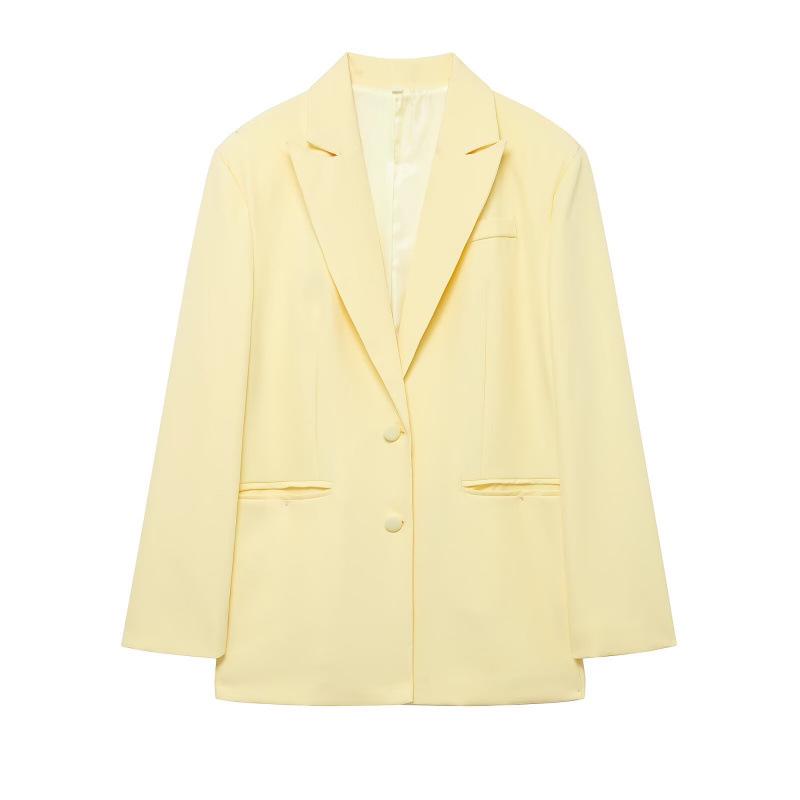 

2025 Winter Fashion: European & American Style Loose Solid Color Pocket Blazer S жёлтый