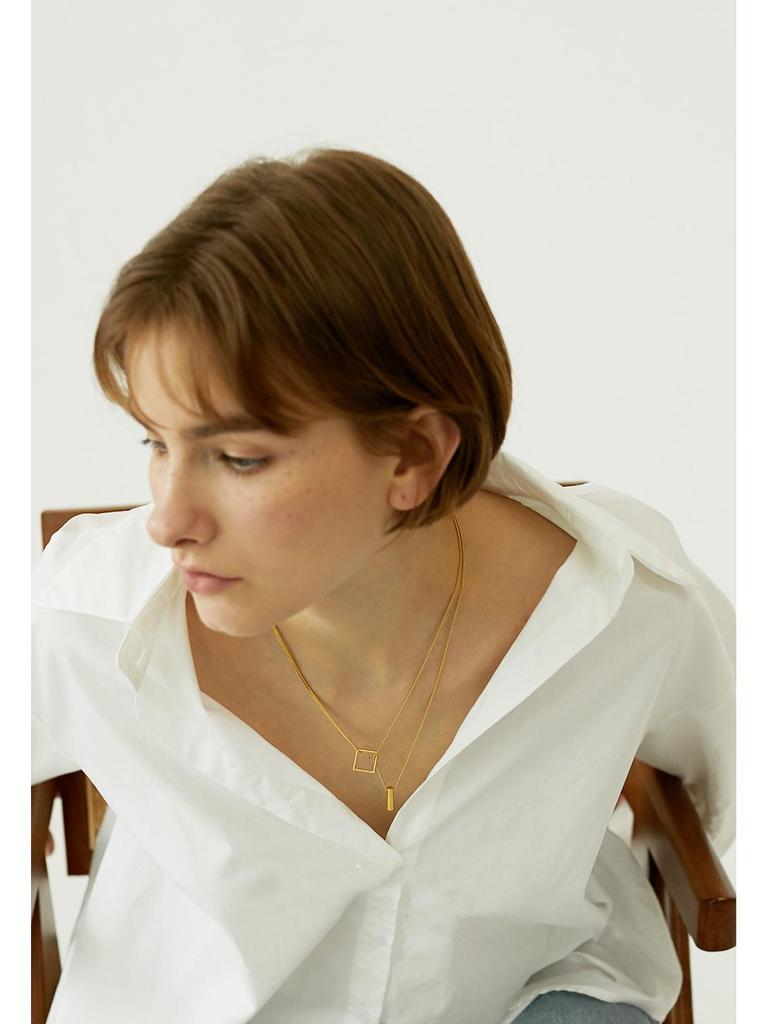 14K Gold Plated Sterling Silver Adjustable Double-Layer Geometric Necklace - European & American Fashion