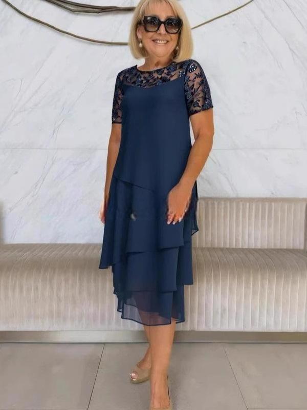 2025 Elegantes Spitzen-Patchwork-Chiffonkleid: Damen Sommer Mode für Europa & Amerika