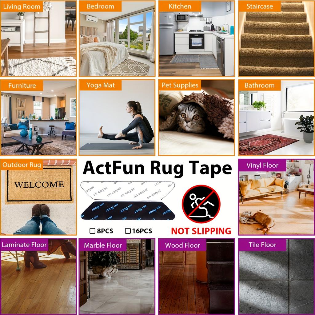 8/16pcs Reusable Rug Stickers, Non-slip Washable Rug Stickers, Kitchen Rugs Double Sided Removable Anti-curl Rug Handles,