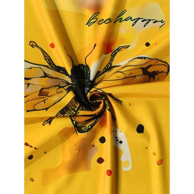 Summer Round Neck 3D bee Pattern Print Top Fashionable Casual Short Sleeved Women's T-shirts