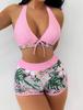 European & American Print Backless Bikini Swimsuit