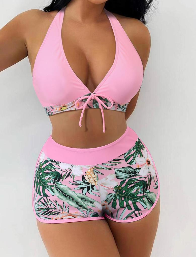 European & American Print Backless Bikini Swimsuit