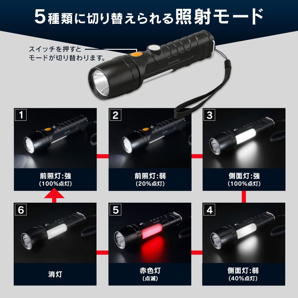 Iris Ohyama LED Handy Light Gray LED Flashlight Flashlight Handy Light Equipped with High Brightness Chip Zoom Adjustment Lightweight Compact Battery