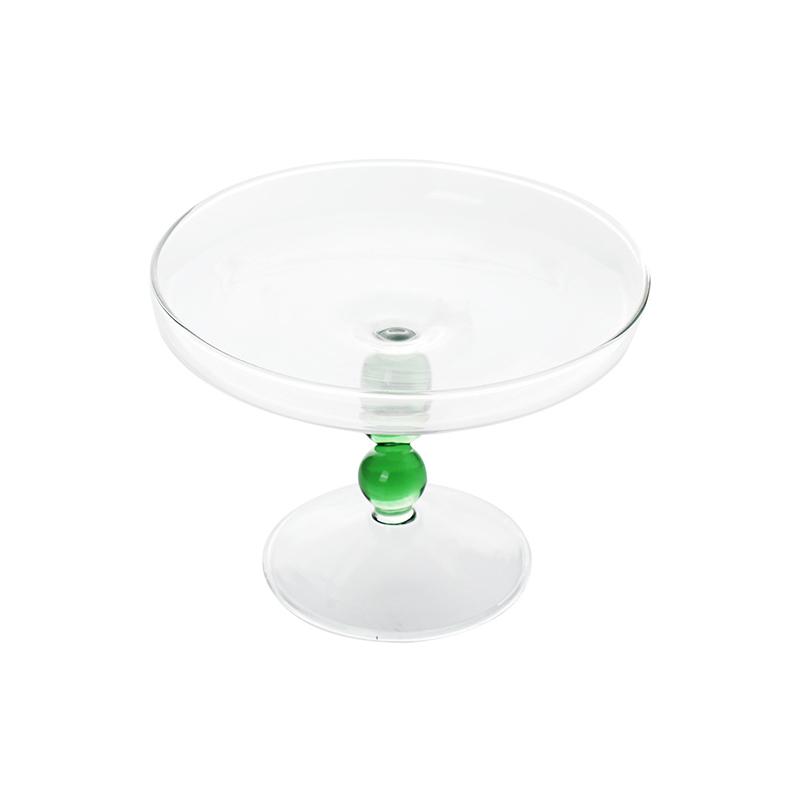 

1шт. Тарелка для десерта на высоких ножках, креативная тарелка для закусок, скандинавский домашний декор, цветной шар, стеклянная чашка, прозрачная, 14x8x11 см зелёный