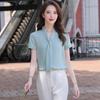 Women's Korean Style Short Sleeve Tie-Neck Blouse