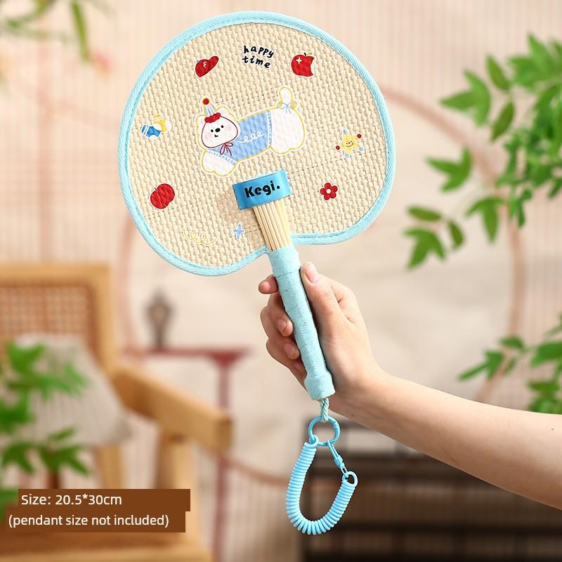 Summer Portable Handmade Woven Straw Fan with Embroidery, Household Mosquito-Repelling Banana Leaf Fan for Children, Durable