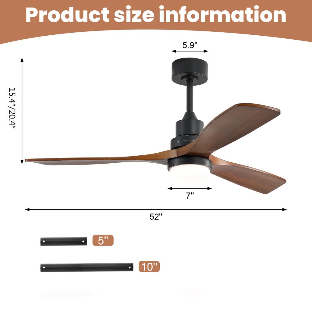 52-Inch Ceiling Fan with Light – incl. 6-Speed Remote Control, Reversible Function and Energy-Saving DC Motor